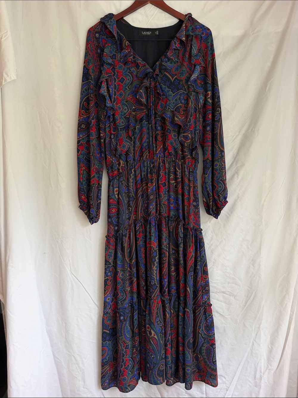 Ralph Lauren Navy Multi Paisley Tiered Maxi Dress